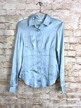 La Perla Silk Charmeuse Button Down Blouse in Blue Size US 4